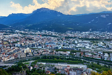 Fototapeta na wymiar Grenoble aerial city view, France