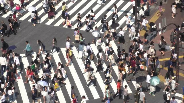 日本　東京　スクランブル交差点の群衆