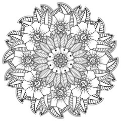 Mehndi flower for henna, mehndi, tattoo, decoration. decorative ornament in ethnic oriental style. doodle ornament. coloring book page.