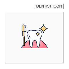 Oral hygiene color icon. Healthy tooth with perfect smile. Good oral care concept. Timely oral care. Dentists recommend it. Tooth protection.Isolated vector illustration
