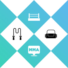 Set Jump rope, Fight club MMA, Boxing ring and Sport bag icon. Vector
