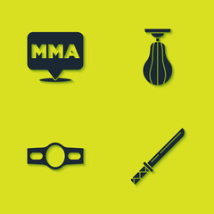 Set Fight club MMA, Japanese katana, Boxing belt and Punching bag icon. Vector
