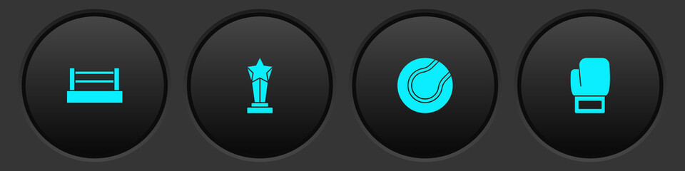 Set Boxing ring, Award cup, Tennis ball and glove icon. Vector