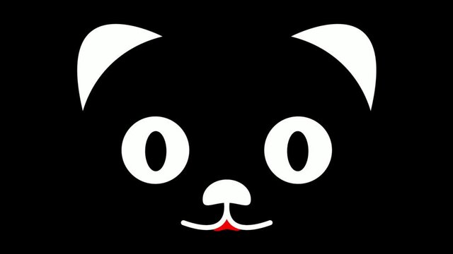 The cat twirls his eyes and sticks out his tongue on a black background, 4K Video motion graphic animation.