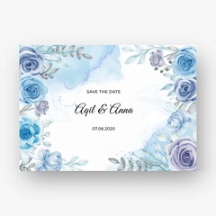 beautiful floral frame for wedding with flower watercolor blue