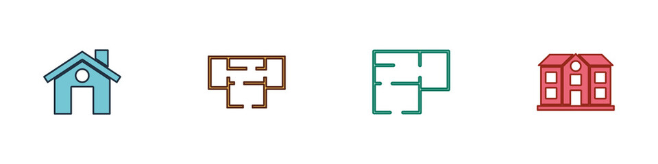Set House, plan, and icon. Vector