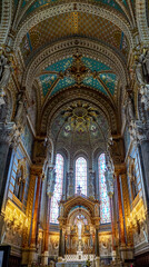 Fototapeta na wymiar Interior fragment in Notre-Dame de Fourviere, Lyon, France