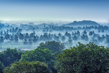 View from Hemakuta hill sunset point, Landscape with unique mountain, tropical nature, Hampi, Karnataka, India.