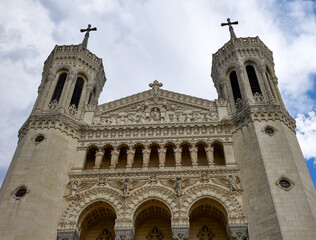 Impressive basilica Notre-Dame de Fourviere in Lyon, France
