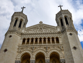 Impressive basilica Notre-Dame de Fourviere in Lyon, France