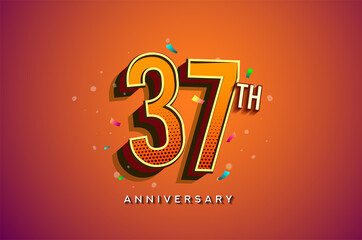 37th Anniversary Logo Design With Colorful Confetti, Birthday Greeting card with Colorful design elements for banner and invitation card of anniversary celebration.