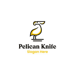 Fototapeta premium Pelican logo design combined with knife. Bird with big mouth pouch. nature bird. logo in flat and minimalist style