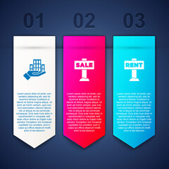 Set Skyscraper, Hanging sign with Sale and Rent. Business infographic template. Vector