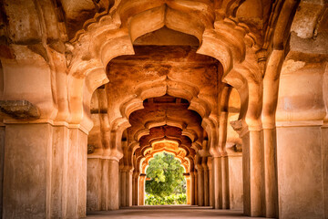 Lotus mahal temple of Zanana Enclosure at ancient town Hampi, Karnataka, India - obrazy, fototapety, plakaty