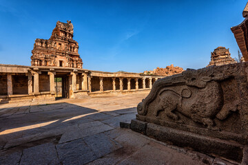 Beautiful ancient architecture of Sri Krishna temple ruins in Hampi, Karnataka, India