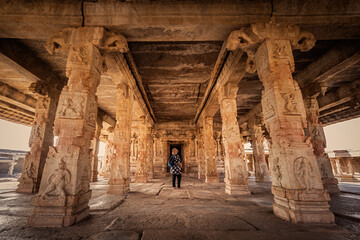 Beautiful ancient architecture of Sri Krishna temple ruins in Hampi, Karnataka, India