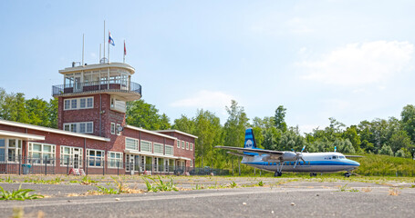 Lelystad, The Netherlands, June 16, 2021: Replica building of the old terminal of Schiphol at the Aviodrome Airplane museum