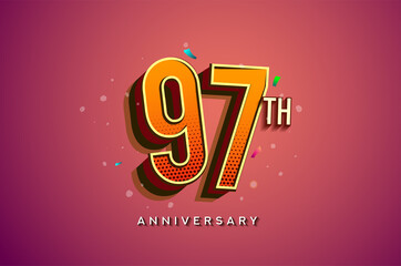 97th Anniversary Logo Design With Colorful Confetti, Birthday Greeting card with Colorful design elements for banner and invitation card of anniversary celebration.