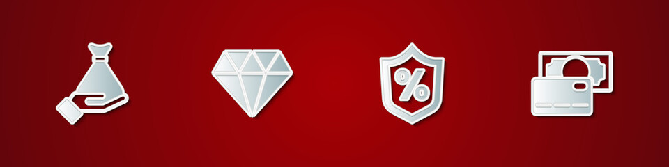 Set Money in hand, Diamond, Loan percent and Credit card icon. Vector