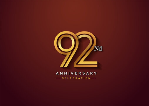 92nd anniversary celebration logotype with linked number gold and silver color isolated on elegant color. vector anniversary for celebration, invitation card, and greeting card