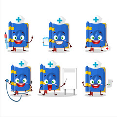 Doctor profession emoticon with water book of magic cartoon character