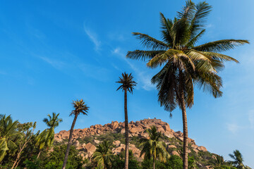 Fototapeta na wymiar Beautiful view of the amazing Hampi's ruins. Hampi, Karnataka, India
