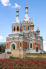 Fototapeta na wymiar Cathedral of Christ the Savior in Uralsk, Kazakhstan. It was founded in 1891 in the presence of the future Emperor Nicholas II.