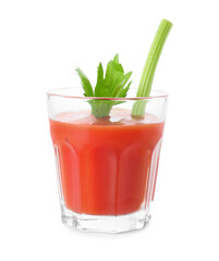 Glass of tasty bloody Mary cocktail on white background