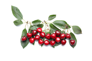 Tasty ripe cherries on white background