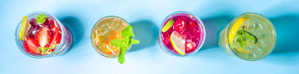 Set of various cold summer cocktails
