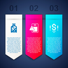 Set Glass money jar with coin, Global economic crisis and Dollar rate decrease. Business infographic template. Vector