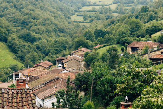 Views of the town of Caleao in Asturias, biosphere reserve.