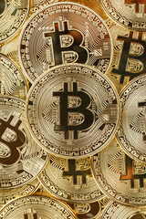 Fototapeta na wymiar Bitcoin crypto currency paying online pay digital money cryptocurrency business finances portrait format