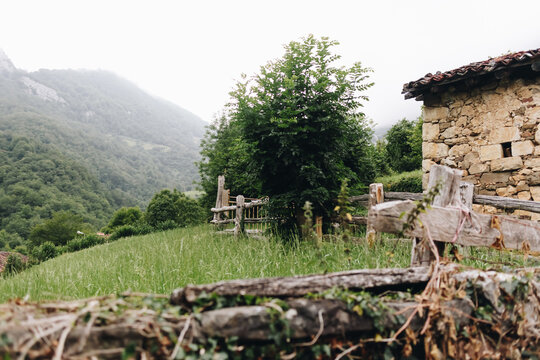 Views of the town of Caleao in Asturias, biosphere reserve.