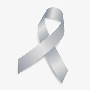 Silver ribbon awareness Brain Disabilities, Disabled Children, Encephalitis, Parkinson’s Disease, Schizophrenia. Isolated on white background. Vector  illustration.