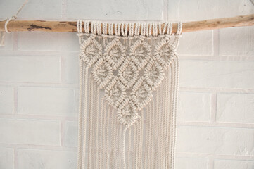 Boho wall mural made of natural color cotton threads