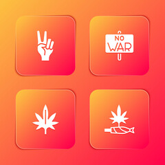 Set Peace symbol, No war, Marijuana and joint, spliff icon. Vector