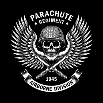 Military Skull Emblem Vector Graphic On Black