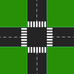Fototapeta na wymiar Vector illustration of intersection with zebra cross.