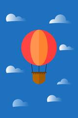Vector illustration of hot air balloon in the sky.
