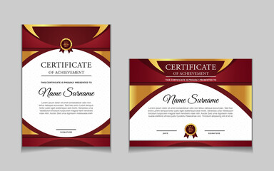 Set of certificate of achievement border design templates with elements of  luxury gold badges and modern line patterns. vector graphic print layout can use For award, appreciation, education