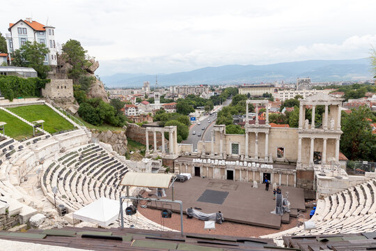 PLOVDIV, BULGARIA, JUNE 18, 2021: People enjoying the sunny weather in Plovdiv Old town, Bulgaria.