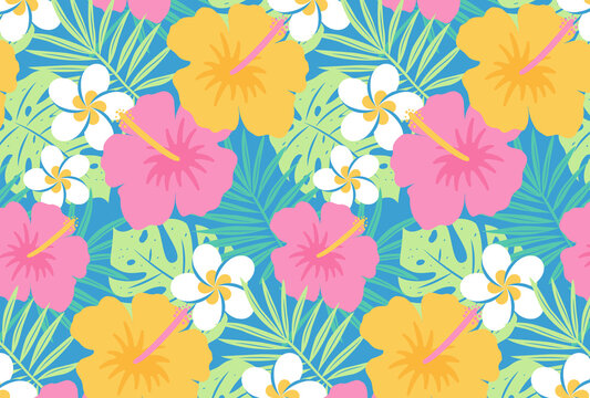 Fototapeta seamless pattern with tropical illustrations for banners, cards, flyers, social media wallpapers, etc.