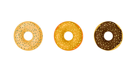 Obraz premium Vector Bagels Illustrations Isolated on White Background, Icons Set, Different Bagels. 