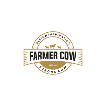 Farmer Cow Logo Design Inspiration. Vintage Retro Emblem Label Badge