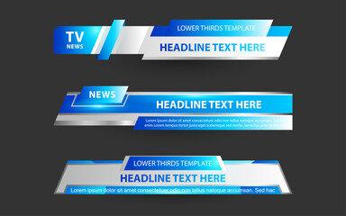 Set collection vector of Broadcast News Lower Thirds Template layout design banner for bar Headline news title, sport game in Television, Video and Media Channel