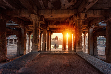 Fototapeta na wymiar View of sunrise at Pushkarni, Sri Krishna tank in ruins. Hampi, karnataka, India.