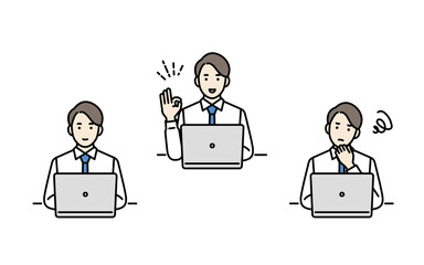 上半身アバターセット　男性ビジネスパーソン　PC