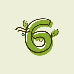 Eco style number six logo hand-drawn with a marker with paint shift effect.
