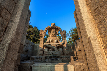 Narasimha Lakshmi Temple hampi antique stone art. Hampi is Unesco Heritage site. Karnataka, India.